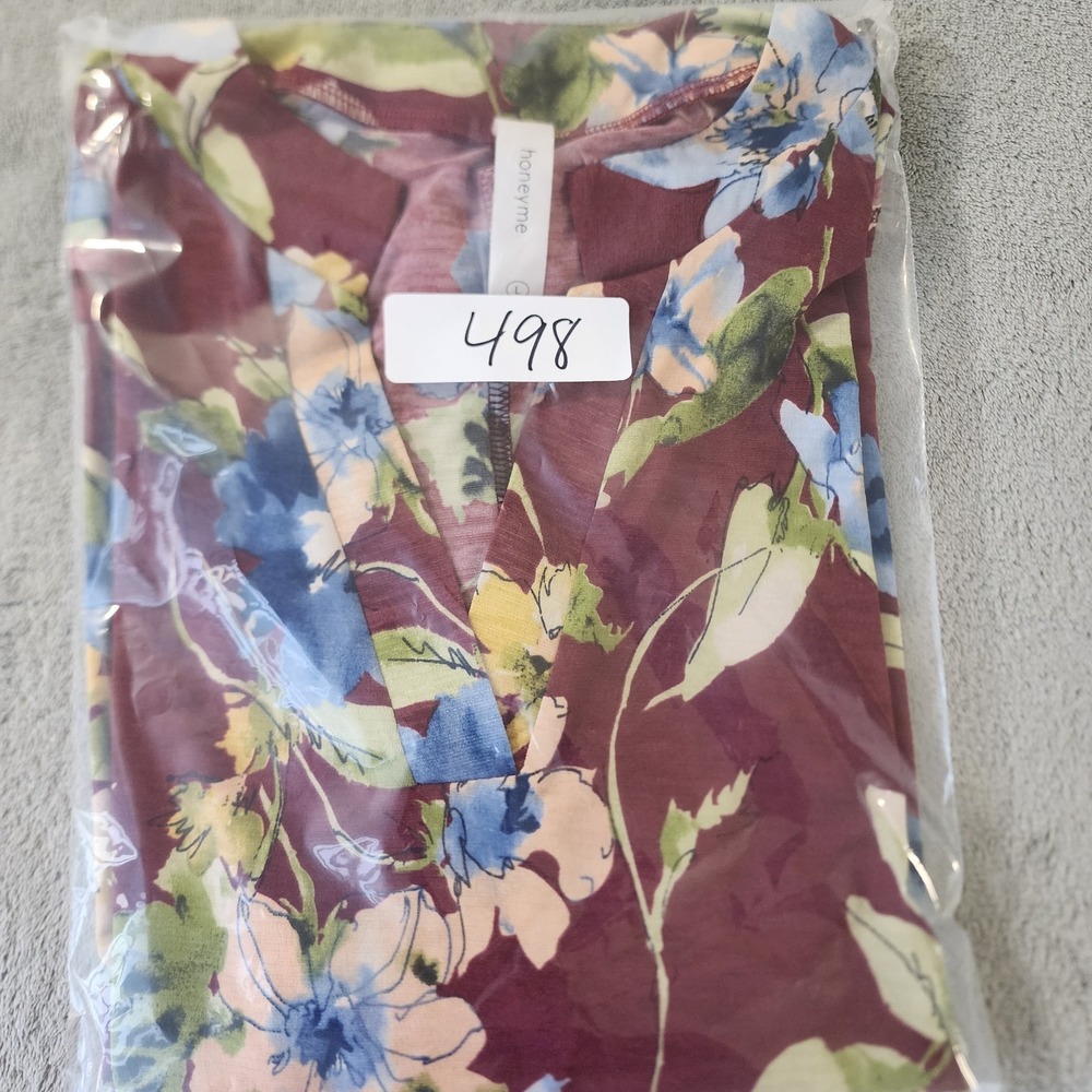 Honeyme Top Floral 3/4 Sleeve Women's Large V Neck Boho Blouse Pullover - Picture 6 of 6